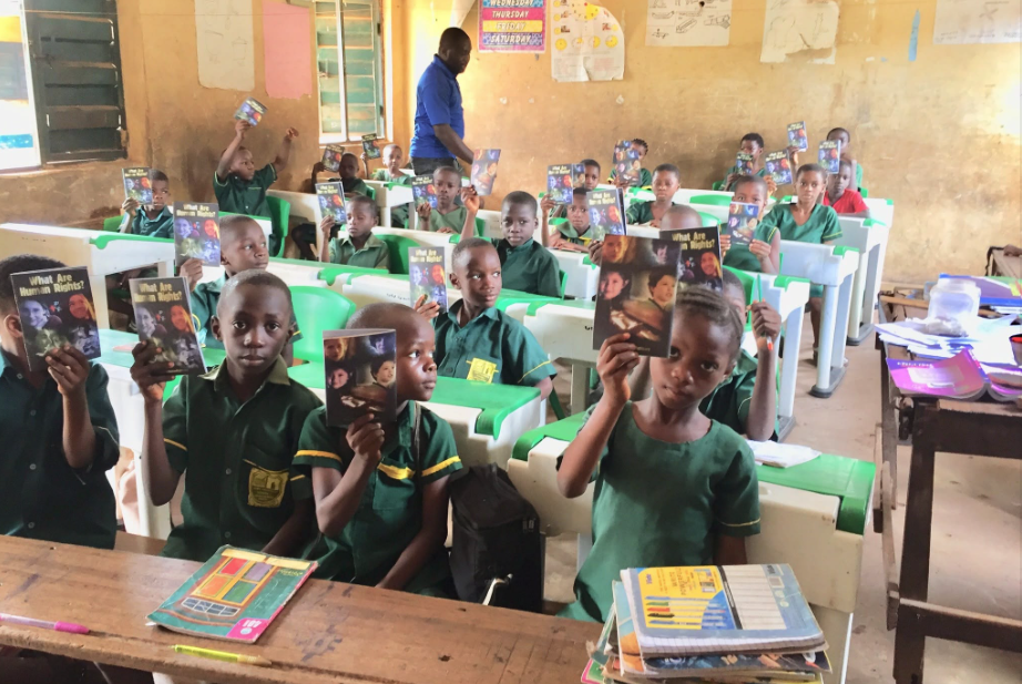 Students learning about human rights in the classroom